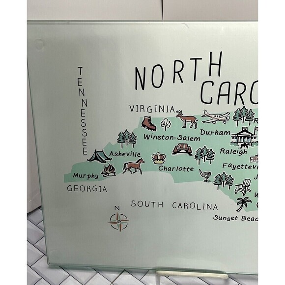 North Carolina Map Art Cutting Board Glass Charcuterie Board Party *Tiny Flaw - Picture 3 of 10